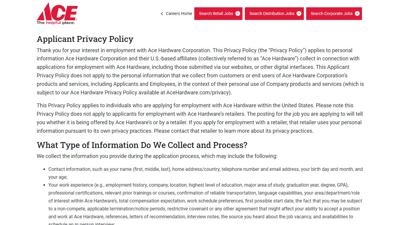 Candidate Privacy Policy - Ace Careers